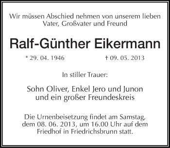 Traueranzeige von Ralf-Günther Eikermann von Mitteldeutsche Zeitung Quedlinburg