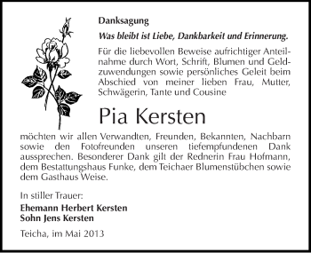 Traueranzeige von Pia Kersten von Mitteldeutsche Zeitung Halle/Saalkreis