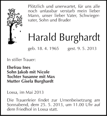 Traueranzeige von Harald Burghardt von Mitteldeutsche Zeitung Naumburg/Nebra