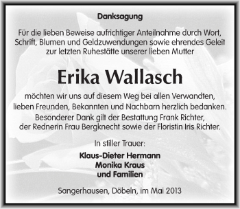 Traueranzeige von Erika Wallasch von Mitteldeutsche Zeitung Sangerhausen