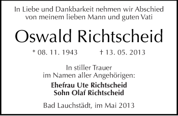 Traueranzeige von Oswald Richtscheid von Mitteldeutsche Zeitung Halle/Saalkreis
