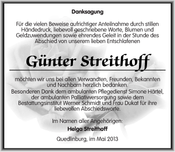 Traueranzeige von Günter Streithoff von Mitteldeutsche Zeitung Quedlinburg