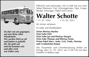 Traueranzeige von Walter Schotte von Mitteldeutsche Zeitung Köthen