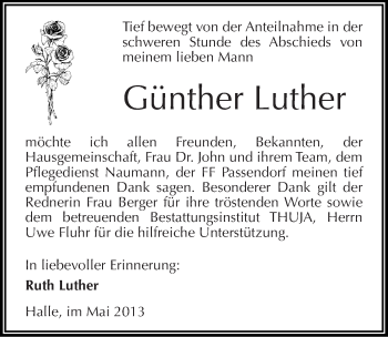 Traueranzeige von Günther Luther von Mitteldeutsche Zeitung Halle/Saalkreis