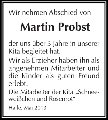Traueranzeige von Martin Probst von Mitteldeutsche Zeitung Halle/Saalkreis