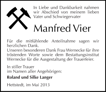 Traueranzeige von Manfred Vier von Mitteldeutsche Zeitung Aschersleben