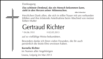 Traueranzeige von Gertraud Richter von Mitteldeutsche Zeitung Merseburg/Querfurt