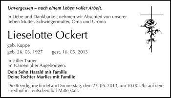 Traueranzeige von Lieselotte Ockert von Mitteldeutsche Zeitung Halle/Saalkreis