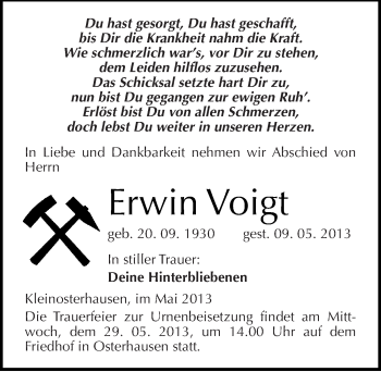 Traueranzeige von Erwin Voigt von Mitteldeutsche Zeitung Aschersleben
