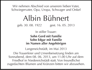 Traueranzeige von Albin Bühnert von Mitteldeutsche Zeitung Merseburg/Querfurt