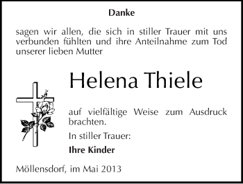 Traueranzeige von Helena Thiele von Mitteldeutsche Zeitung Wittenberg