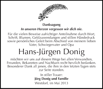 Traueranzeige von Hans-Jürgen Donig von Mitteldeutsche Zeitung Aschersleben