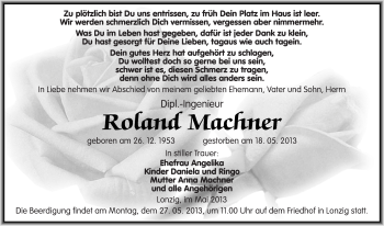 Traueranzeige von Roland Machner von Mitteldeutsche Zeitung Zeitz