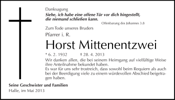 Traueranzeige von Horst Mittenentzwei von Mitteldeutsche Zeitung Aschersleben