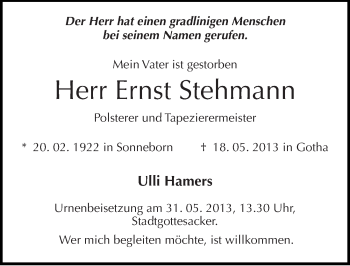 Traueranzeige von Ernst Stehmann von Mitteldeutsche Zeitung Halle/Saalkreis