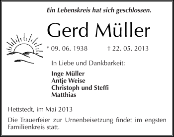 Traueranzeige von Gerd Müller von Mitteldeutsche Zeitung Aschersleben