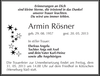 Traueranzeige von Armin Rösner von Mitteldeutsche Zeitung Merseburg/Querfurt