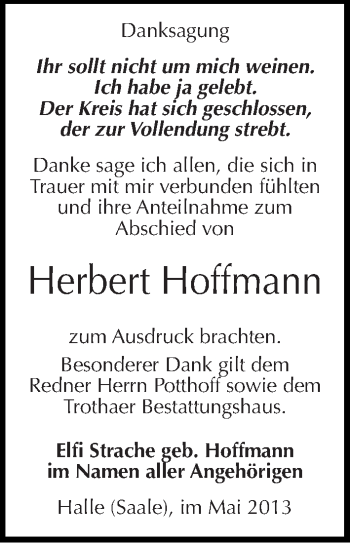 Traueranzeige von Herbert Hoffmann von Mitteldeutsche Zeitung Halle/Saalkreis