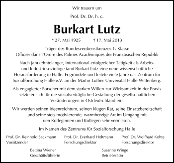 Traueranzeige von Burkart Lutz von Mitteldeutsche Zeitung Halle/Saalkreis