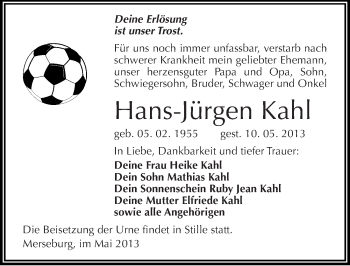 Traueranzeige von Hans-Jürgen Kahl von Mitteldeutsche Zeitung Merseburg/Querfurt