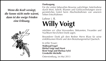 Traueranzeige von Willy Voigt von Mitteldeutsche Zeitung Köthen
