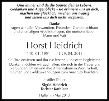 Traueranzeige von Horst Heidrich von Mitteldeutsche Zeitung Halle/Saalkreis