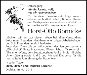 Traueranzeige von Horst-Otto Börnicke von Mitteldeutsche Zeitung Halle/Saalkreis