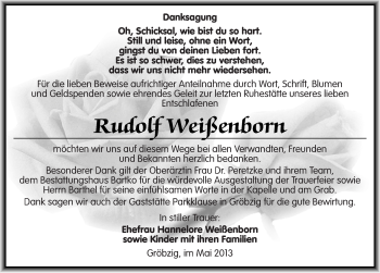 Traueranzeige von Rudolf Weißenborn von Mitteldeutsche Zeitung Köthen
