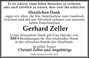 Traueranzeige von Gerhard Zeller von Mitteldeutsche Zeitung Halle/Saalkreis