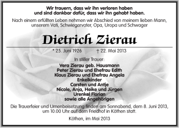Traueranzeige von Dietrich Zierau von Mitteldeutsche Zeitung Köthen