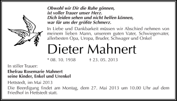 Traueranzeige von Dieter Mahnert von Mitteldeutsche Zeitung Aschersleben