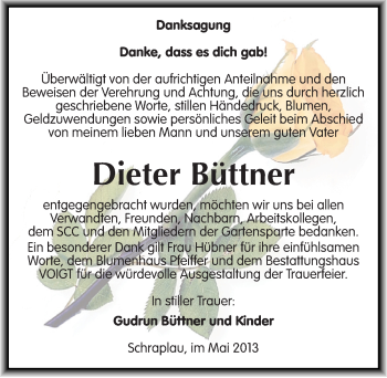 Traueranzeige von Dieter Büttner von Mitteldeutsche Zeitung Aschersleben