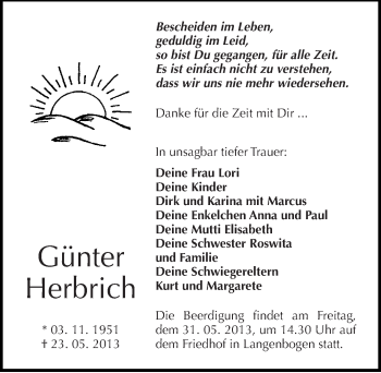 Traueranzeige von Günter Herbrich von Mitteldeutsche Zeitung Halle/Saalkreis