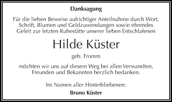 Traueranzeige von Hilde Küster von Mitteldeutsche Zeitung Halle/Saalkreis
