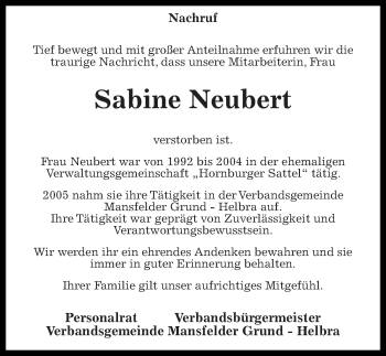 Traueranzeige von Sabine Neubert von Mitteldeutsche Zeitung Aschersleben