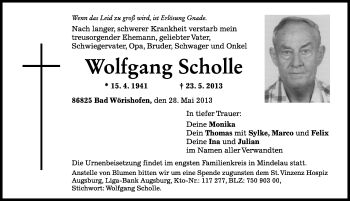 Traueranzeige von Wolfgang Scholle von Mitteldeutsche Zeitung Bitterfeld