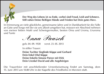 Traueranzeige von Anna Paasch von Mitteldeutsche Zeitung Köthen