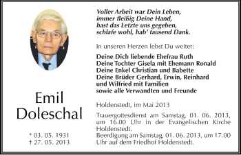 Traueranzeige von Emil Doleschal von Mitteldeutsche Zeitung Aschersleben