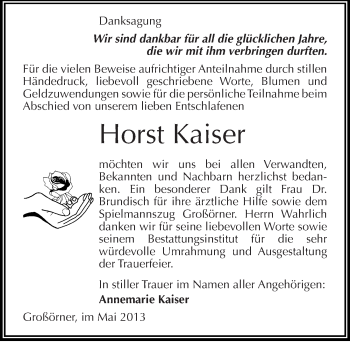 Traueranzeige von Horst Kaiser von Mitteldeutsche Zeitung Aschersleben