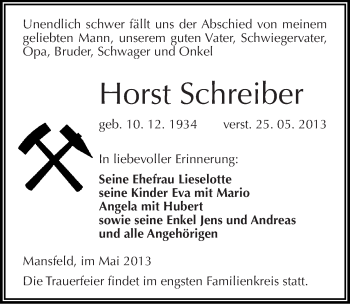 Traueranzeige von Horst Schreiber von Mitteldeutsche Zeitung Aschersleben