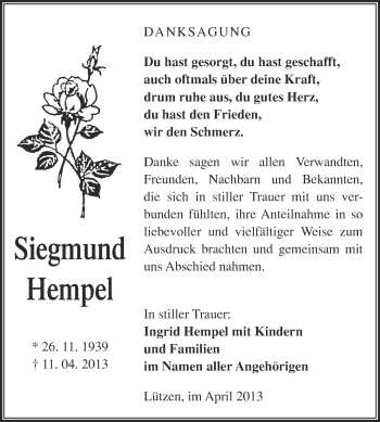 Traueranzeige von Siegmund Hempel von Super Sonntag Merseburg