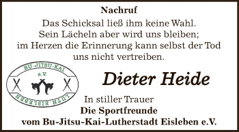 Traueranzeige von Dieter Heide von Wochenspiegel Mansfelder Land