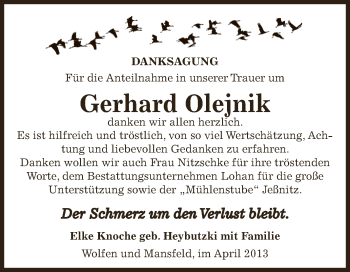 Traueranzeige von Gerhard Olejnik von WVG - Wochenspiegel Bitterfeld