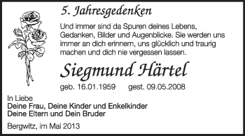 Traueranzeige von Siegmund Härtel von Super Sonntag Wittenberg