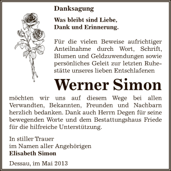Traueranzeige von Werner Simon von WVG - Wochenspiegel Bitterfeld