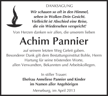 Traueranzeige von Achim Pannier von Super Sonntag Merseburg