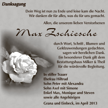 Traueranzeige von Max Zschiesche von Super Sonntag Zeitz