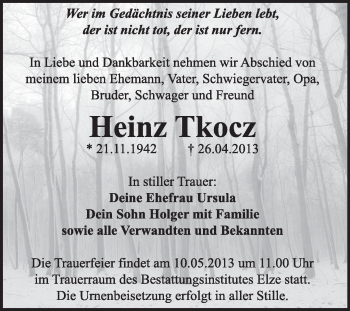 Traueranzeige von Heinz Tkocz von Super Sonntag Dessau / Köthen