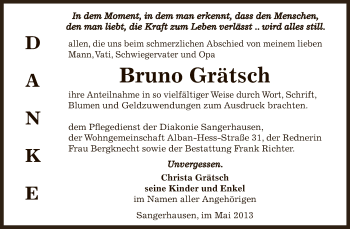 Traueranzeige von Bruno Grätsch von Super Sonntag SGH Mansf. Land
