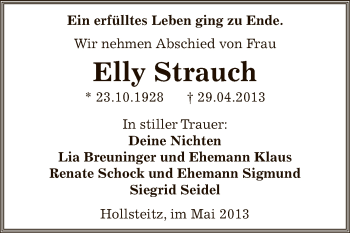Traueranzeige von Elly Strauch von Super Sonntag Zeitz